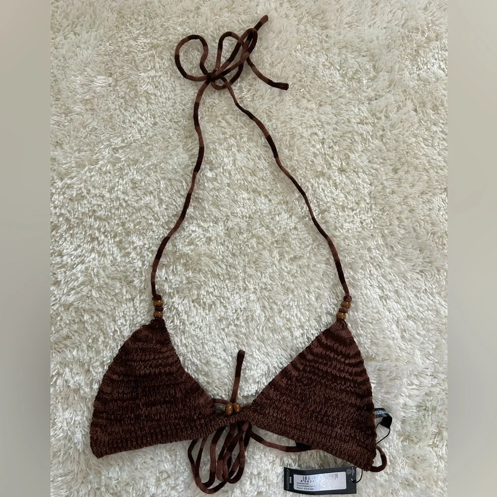 PLT Brown Knit Halter Bikini Top